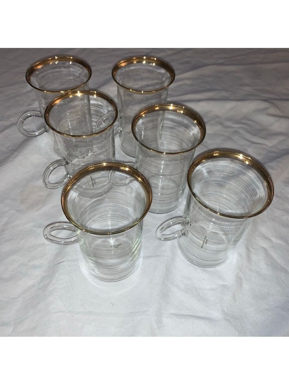 Crate & Barrel Clear Gold Rim Glass Turkish Mugs Set of 6